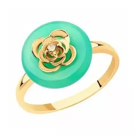 Золотое кольцо с хризопразом и фианитами