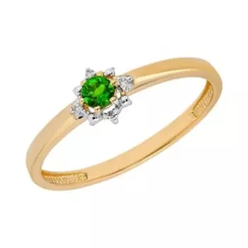 Золотое кольцо с хромдиопсидом и бриллиантами