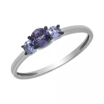 Золотое кольцо с иолитом и танзанитами