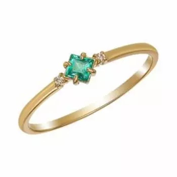 Золотое кольцо с изумрудом и бриллиантами