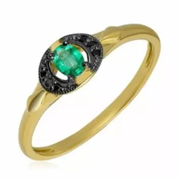 Золотое кольцо с изумрудом и черными бриллиантами