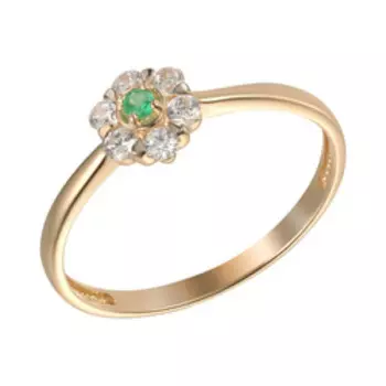 Золотое кольцо с изумрудом и фианитами