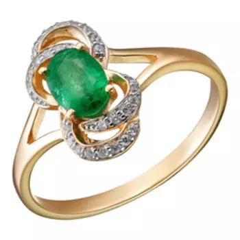 Золотое кольцо с изумрудом и фианитами