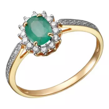 Золотое кольцо с изумрудом и фианитами