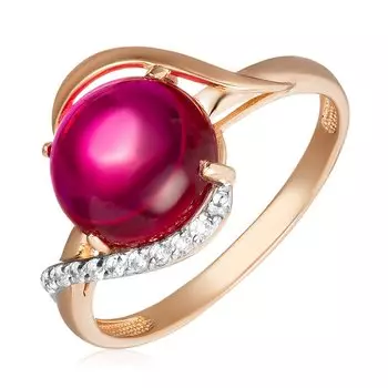 Золотое кольцо с корундом и фианитами