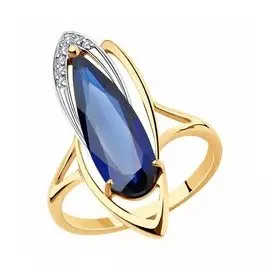 Золотое кольцо с корундом и фианитами