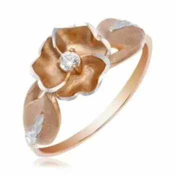 Золотое кольцо с кубическим цирконием "Цветок"