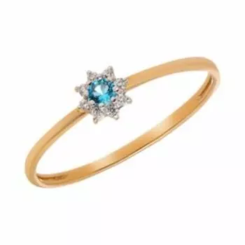 Золотое кольцо с кварцем и фианитами