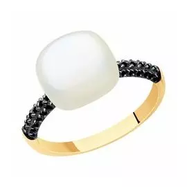 Кольцо из золота с лунным камнем и фианитами