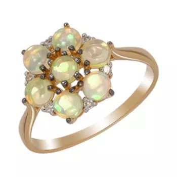 Золотое кольцо с натуральными опалами и бриллиантами
