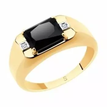 Золотое кольцо с ониксом и фианитами