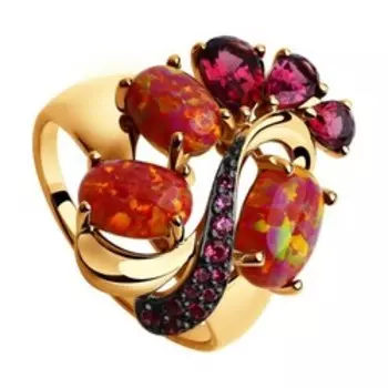 Золотое кольцо с опалами и корундами