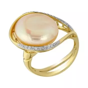 Золотое кольцо с персиковым жемчугом Барокко и бриллиантами