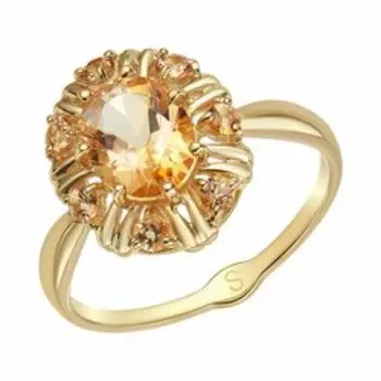 Золотое кольцо с персиковыми топазами Swarovski