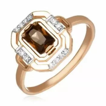 Золотое кольцо с раухтопазом и фианитами