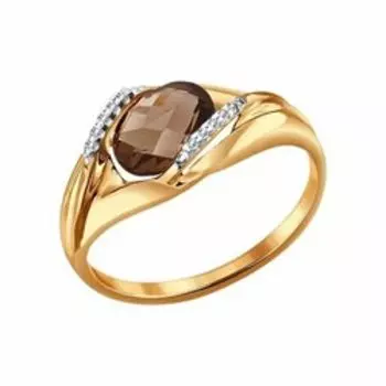 Кольцо из золота с раухтопазом и фианитами