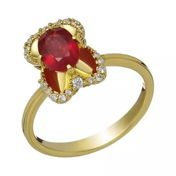 Золотое кольцо с рубином и бриллиантами