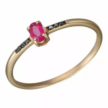 Золотое кольцо с рубином и черными бриллиантами