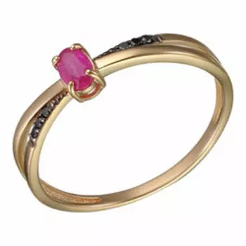 Золотое кольцо с рубином и черными бриллиантами