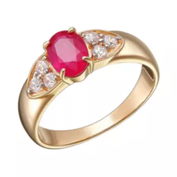 Золотое кольцо с рубином и фианитами