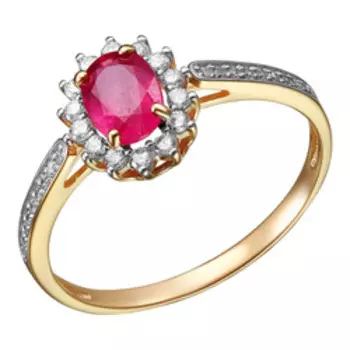 Золотое кольцо с рубином и фианитами