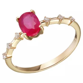 Золотое кольцо с рубином и муассанитами