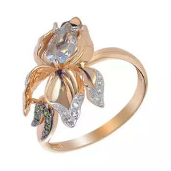 Золотое кольцо с самоцветами "Цветок"
