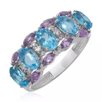 Золотое кольцо с самоцветами и бриллиантами