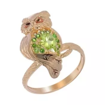 Золотое кольцо с самоцветами "Сова"