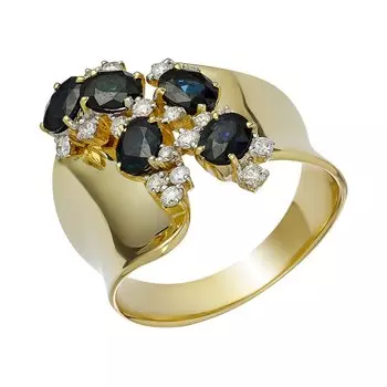 Золотое кольцо с сапфирами и бриллиантами