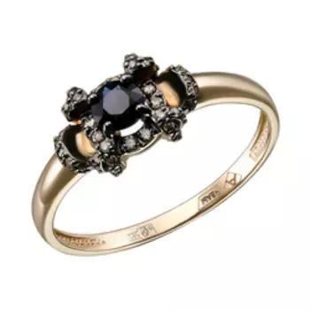 Золотое кольцо с сапфиром и коньячными бриллиантами