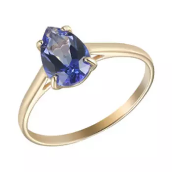 Золотое кольцо с синим топазом Swarovski