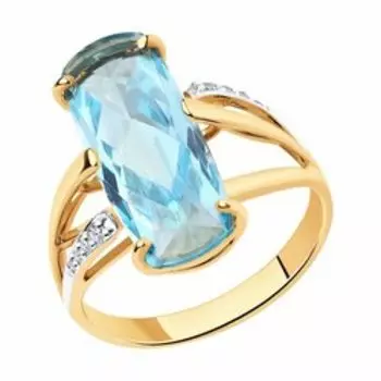 Золотое кольцо с синтетическим ситаллом и фианитами