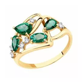 Золотое кольцо с ситаллами и фианитами