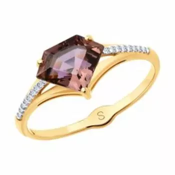 Золотое кольцо с ситаллом и фианитами