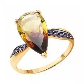 Золотое кольцо с ситаллом и фианитами