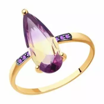 Золотое кольцо с ситаллом и фианитами