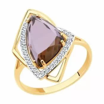 Золотое кольцо с ситаллом и фианитами