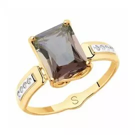 Кольцо из золота 585 пробы с ситаллом султанит и фианитами