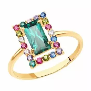 Золотое кольцо с ситаллом, корундами и фианитами