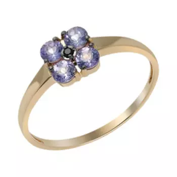 Золотое кольцо с танзанитами и шпинелью "Цветок"