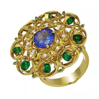 Золотое кольцо с танзанитом и бриллиантами