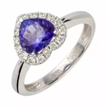 Золотое кольцо с танзанитом и бриллиантами "Сердце"