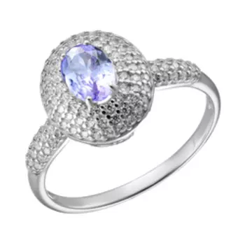 Золотое кольцо с танзанитом с фианитами