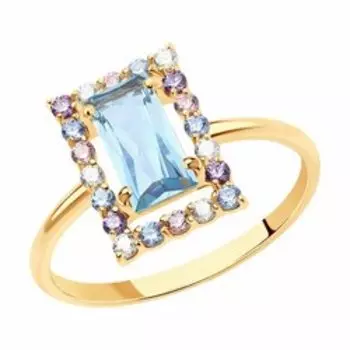 Золотое кольцо с топазом и фианитами