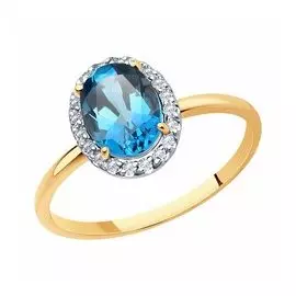Золотое кольцо с топазом и фианитами
