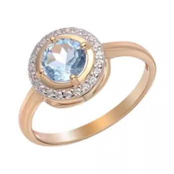 Золотое кольцо с топазом и фианитами