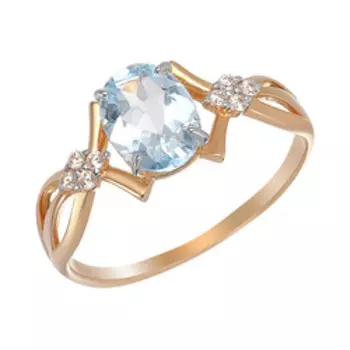 Золотое кольцо с топазом и фианитами