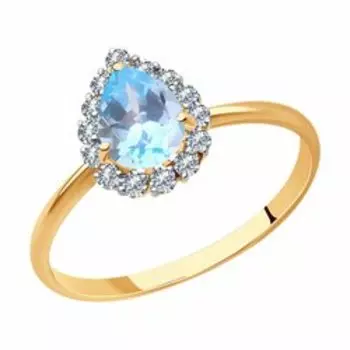 Золотое кольцо с топазом и фианитами