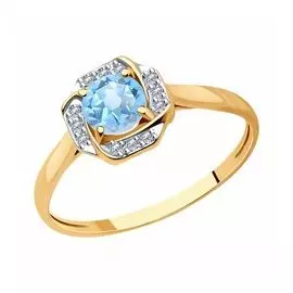 Золотое кольцо с топазом и фианитами